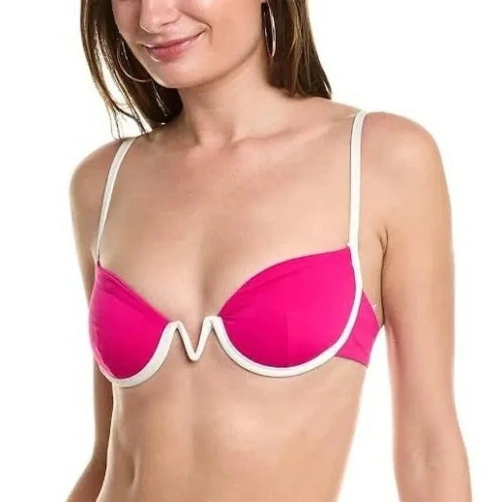 L*SPACE Pink‎ White Nico Bikini Top Underwire Contrast V-Wire XS NWT